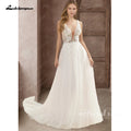 Lakshmigown Deep V-Neck Boho Wedding Dress Custom A-line Open Back Sweep Train
