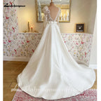 Custom Wedding Dress Satin A Line Bridal Gown Lace Long Sleeve Beach Ceremony