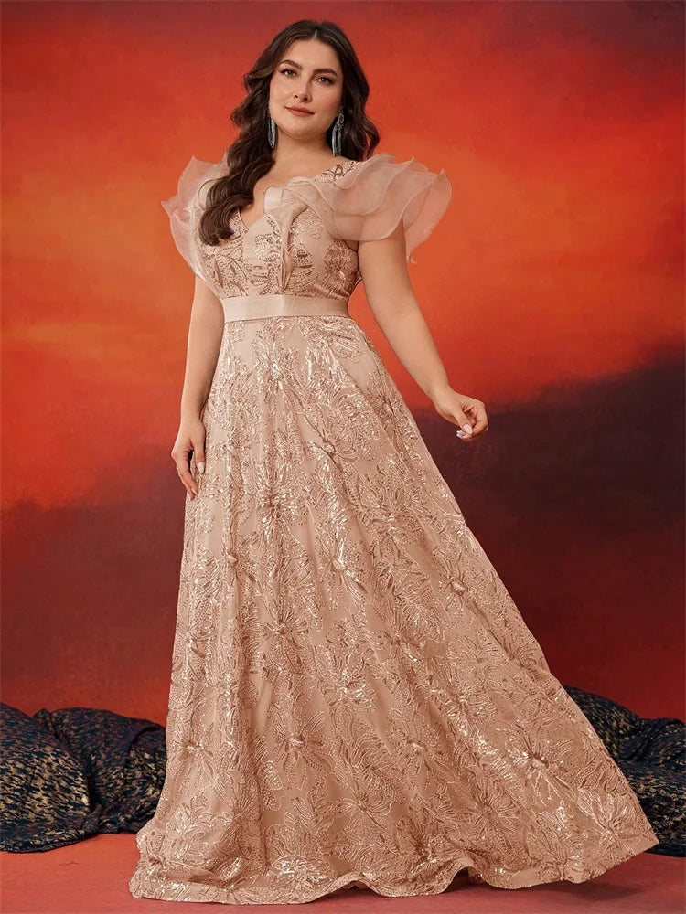 Vestido de noche gris con lentejuelas, escote en V y talla grande BLUEPLUM, elegante para mujer, espalda en V, vestido largo para boda, fiesta, baile de graduación y cóctel