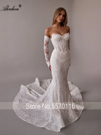 Alonlivn Custom Beaded Lace Mermaid Wedding Gown With Removable Train