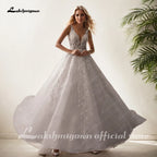 Custom Ivory Lace V Neck Sleeveless A Line Bridal Wedding Dress Boho Style