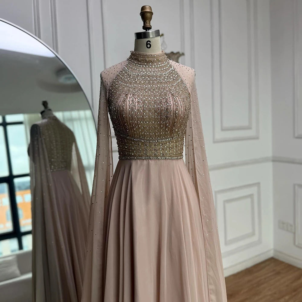 Serene Hill White Chiffon A Line Cape Sleeve Bridesmaid Dress