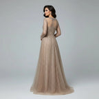 Custom Caramel Evening Prom Dress Long Sleeves A Line Muslim Gown