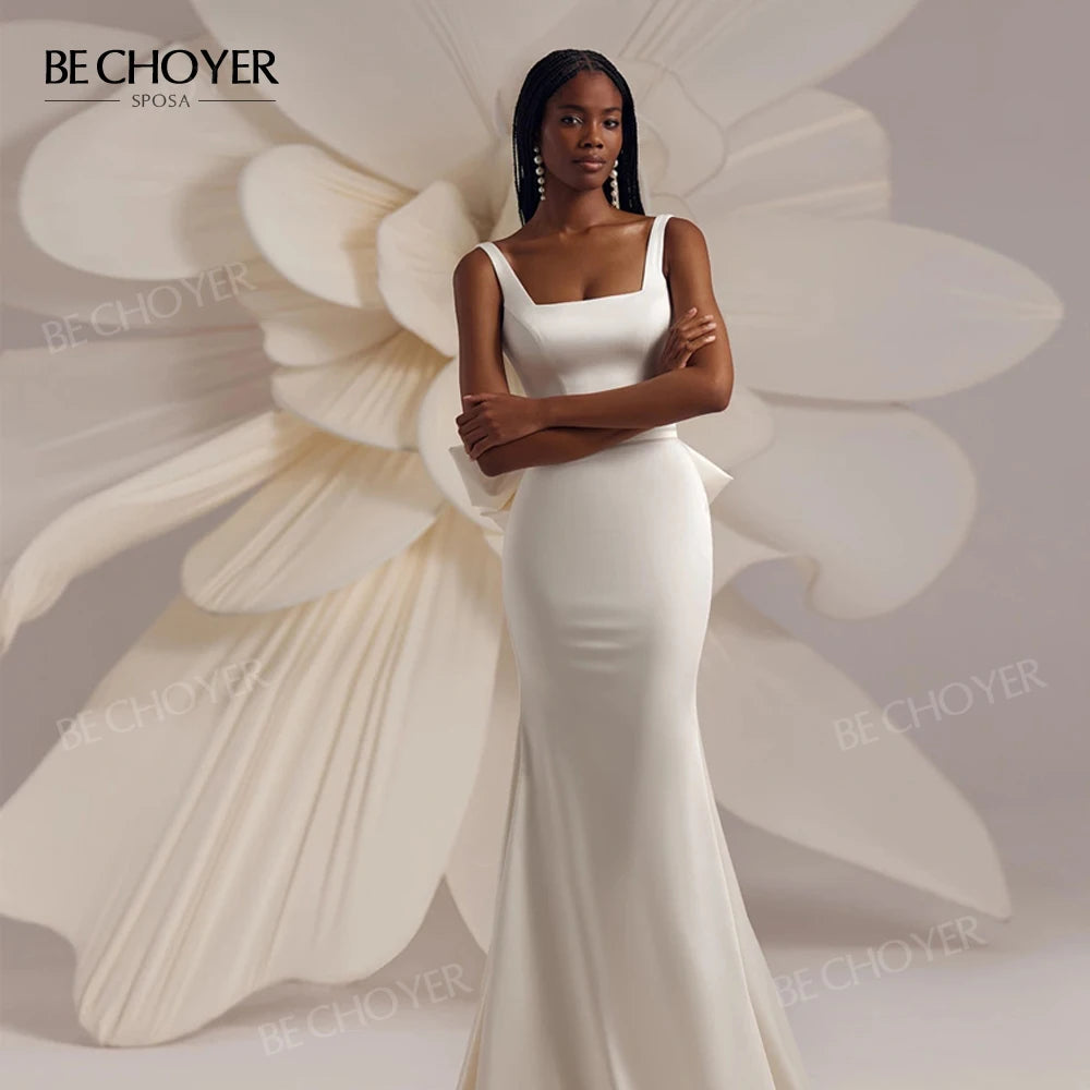 Custom Sleeveless Mermaid Satin Wedding Dress With Square Neckline