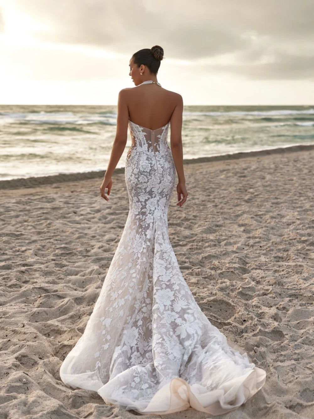 Custom Beaded Lace Mermaid Wedding Dress Sweetheart Neckline Bridal Gown