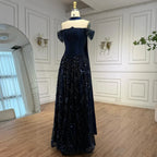 Luxury Arabic Navy A-Line Evening Dress with Beaded LA73050