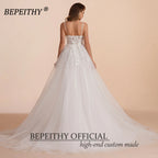 Customized Boho Ivory A Line Lace Wedding Dress Floor Length Bridal Gown