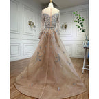 Serene Hill Customized Nude Long Sleeve Mermaid Beaded Muslim Evening Dress