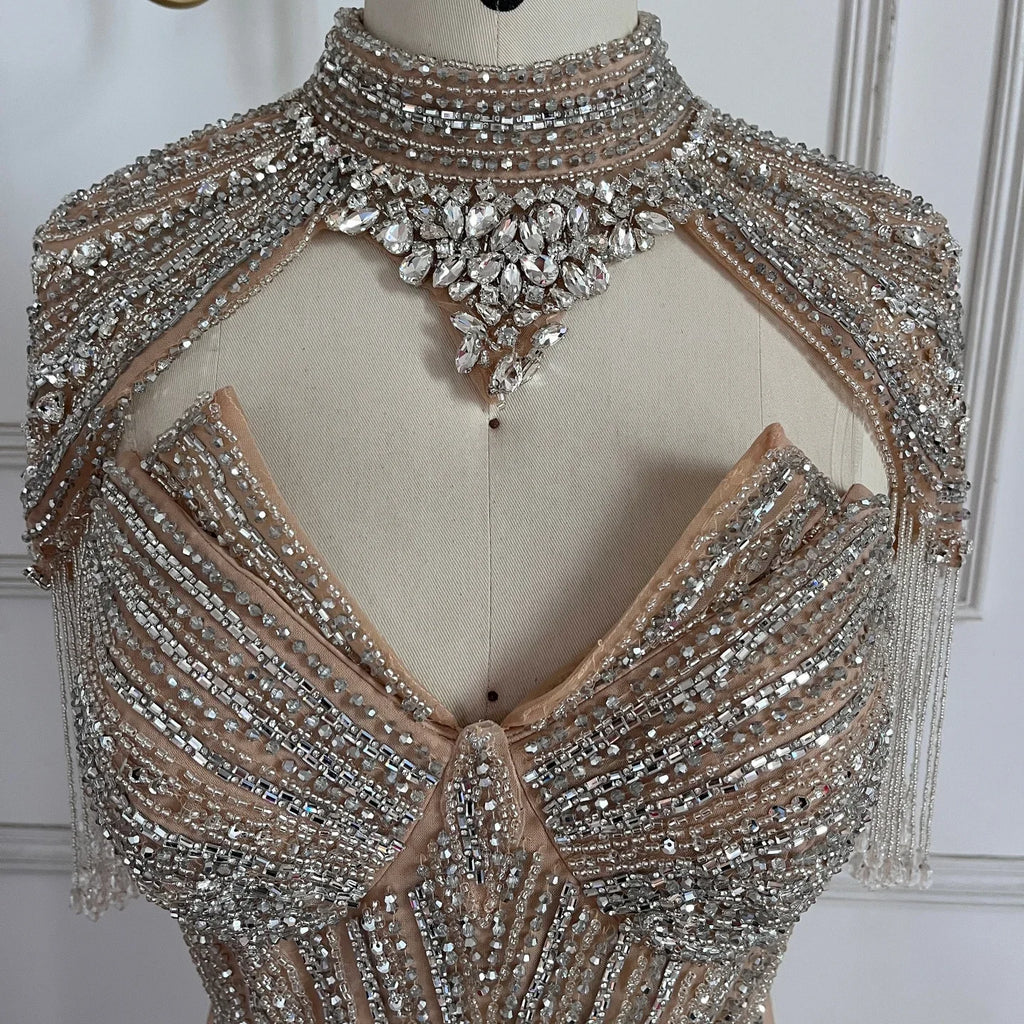 Pink Beaded Mermaid Evening Dress With Side Split For Women Custom Made