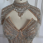 Pink Beaded Mermaid Evening Dress With Side Split For Women Custom Made