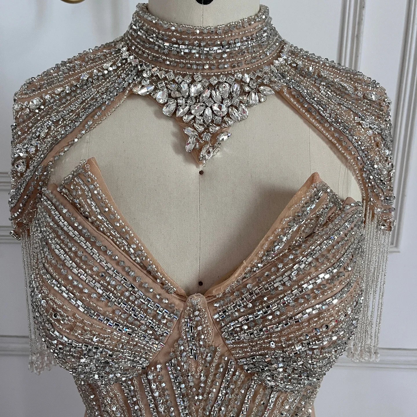 Pink Beaded Mermaid Evening Dress With Side Split For Women Custom Made