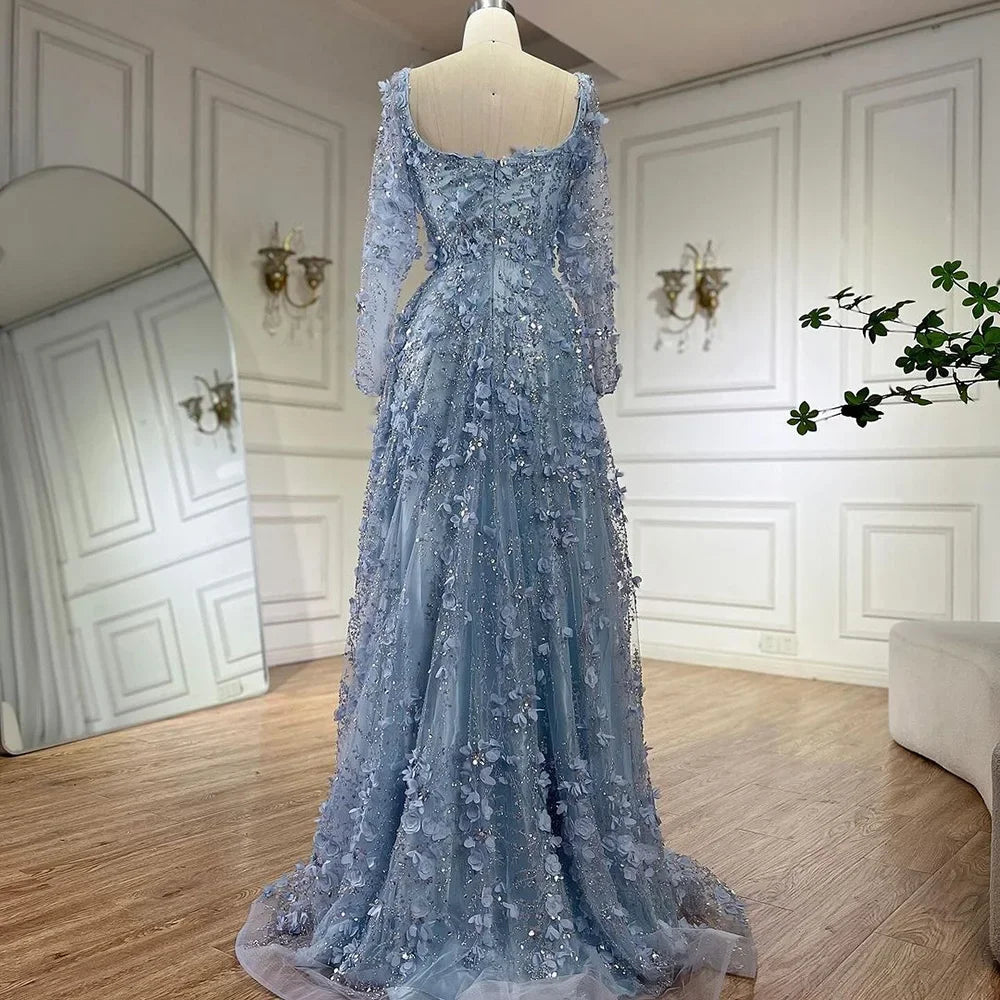 Gray Custom Lace Up Beaded Evening Dress With Appliques For Wedding