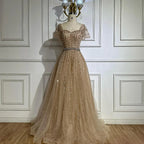 Serene Hill 2025 Custom Nude Beaded A Line Backless Evening Wedding Dress