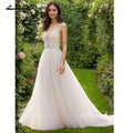 Custom A Line Plunging V Neck Wedding Dress With Tulle Skirt