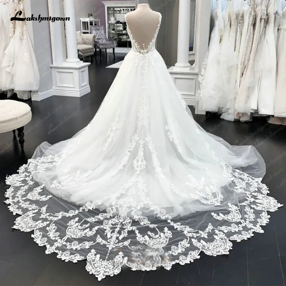 Lakshmigown Custom A Line Wedding Dress With Lace Appliques Court Train