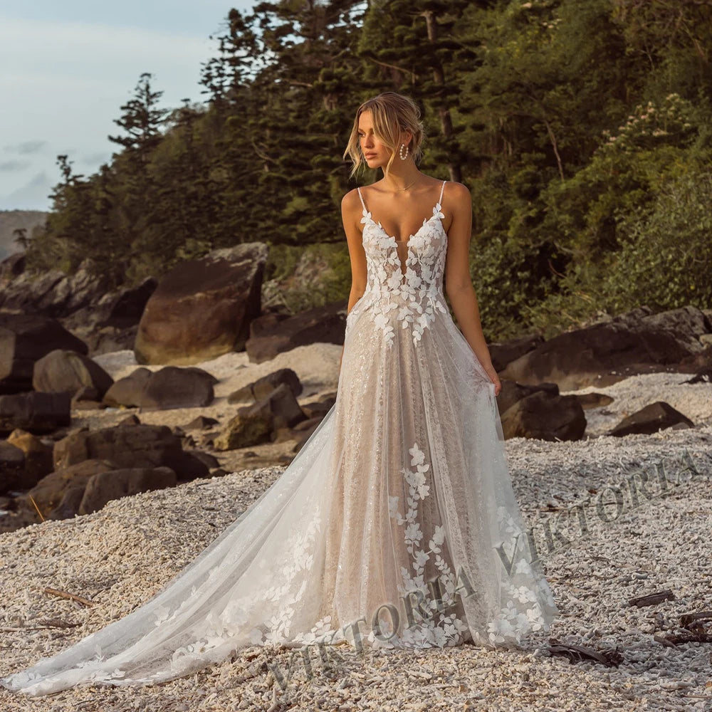 Viktoria Custom Wedding Dress Bride Sweetheart Spaghetti Straps