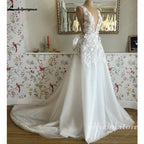 Deep V Neck Lace Floral A Line Wedding Dress Custom Bridal Gown For Women