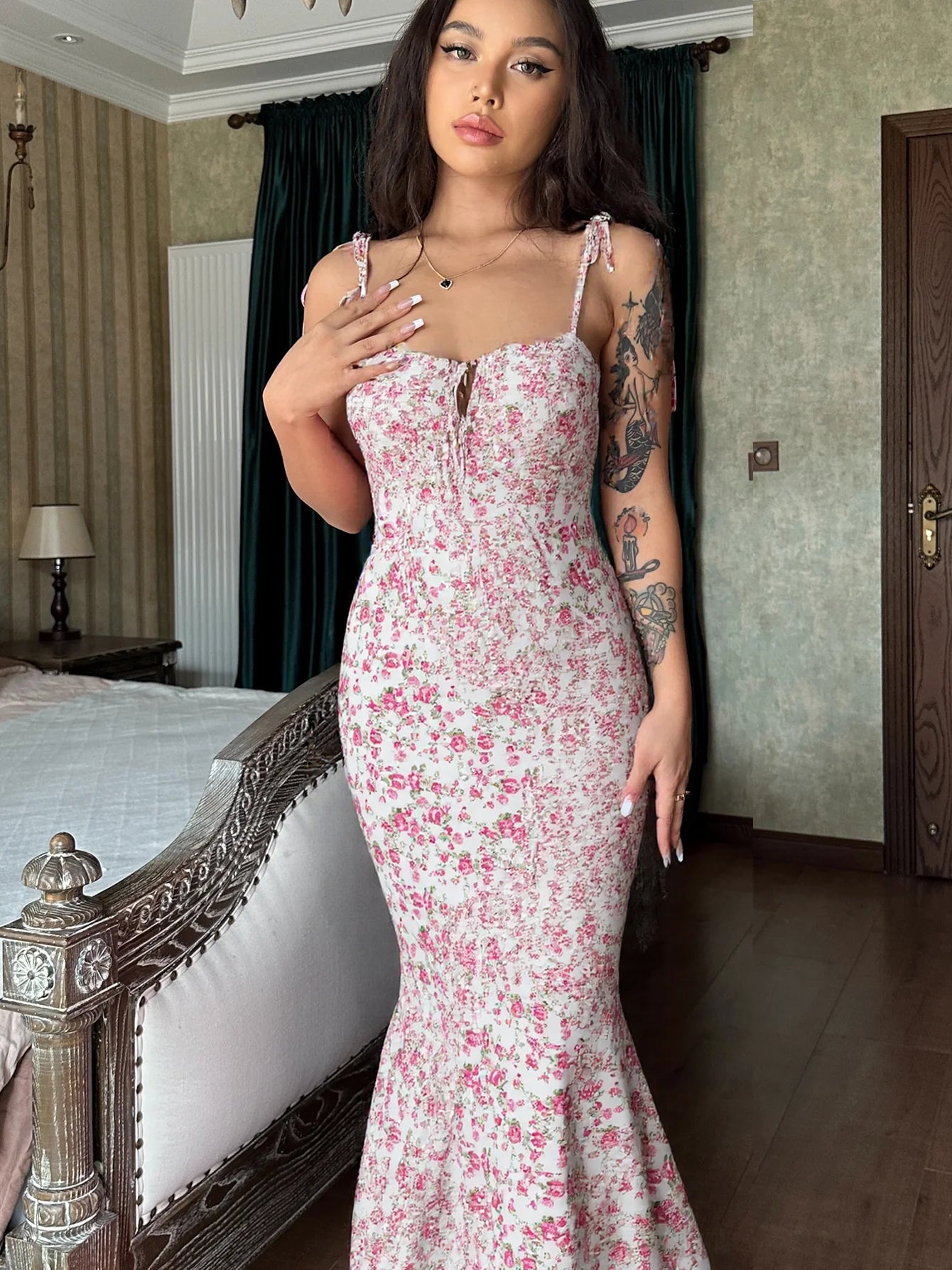 Hugcitar Women Elegant Floral Beach Vacation Bodycon Streetwear Long Dress 2023 Summer Clothes Wholesale Items For Business