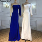 Custom White Satin Mermaid Evening Dress Long Sleeve Beaded Gown For Women