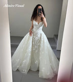 Mermaid Lace Wedding Dress Sweetheart Sleeveless Detachable Train