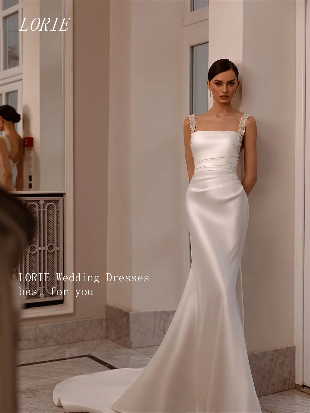 Customized Mermaid Wedding Dress Spaghetti Strap Beaded Bridal Gown