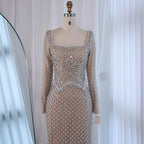Elegant Beaded Pearl Mermaid Wedding Evening Dress With Long Sleeves