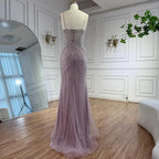 Pink Strapless Mermaid Evening Dress With Cape Beaded Custom Wedding Gown