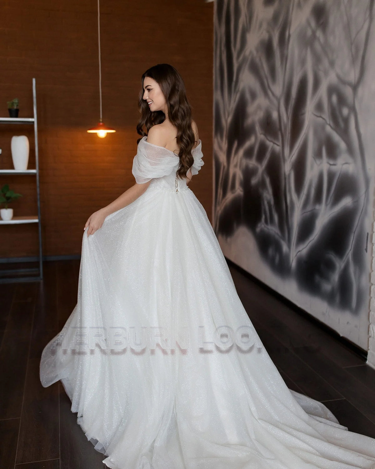 Herburn Pleated A Line Wedding Dress With Appliques Custom Made