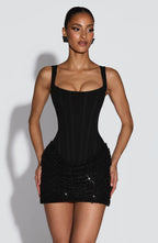 Sexy Sequin Patchwork Sling Mini Dress Women Chic Off-shoulder Backless Waist Cinching Slim Short Dresses Lady Club Party Gowns