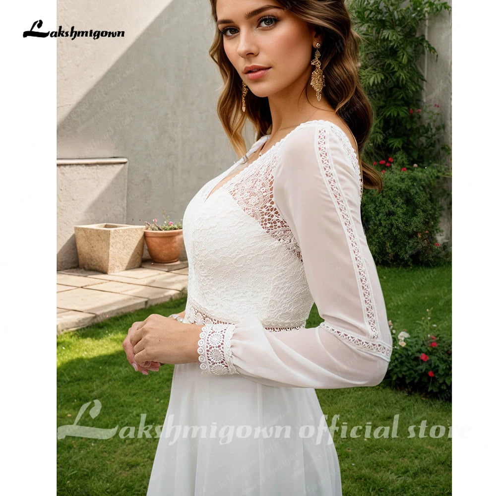 Custom Long Sleeve Chiffon Wedding Dress For Plus Size Women