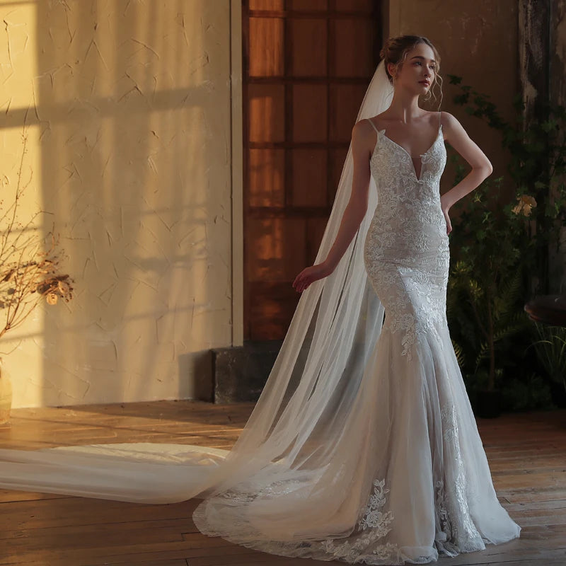 White One Layer Bridal Veil Long Train Tulle Wedding Veil With Comb
