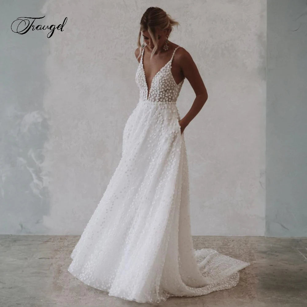 Custom A Line Lace Wedding Dress Backless Vintage Bridal