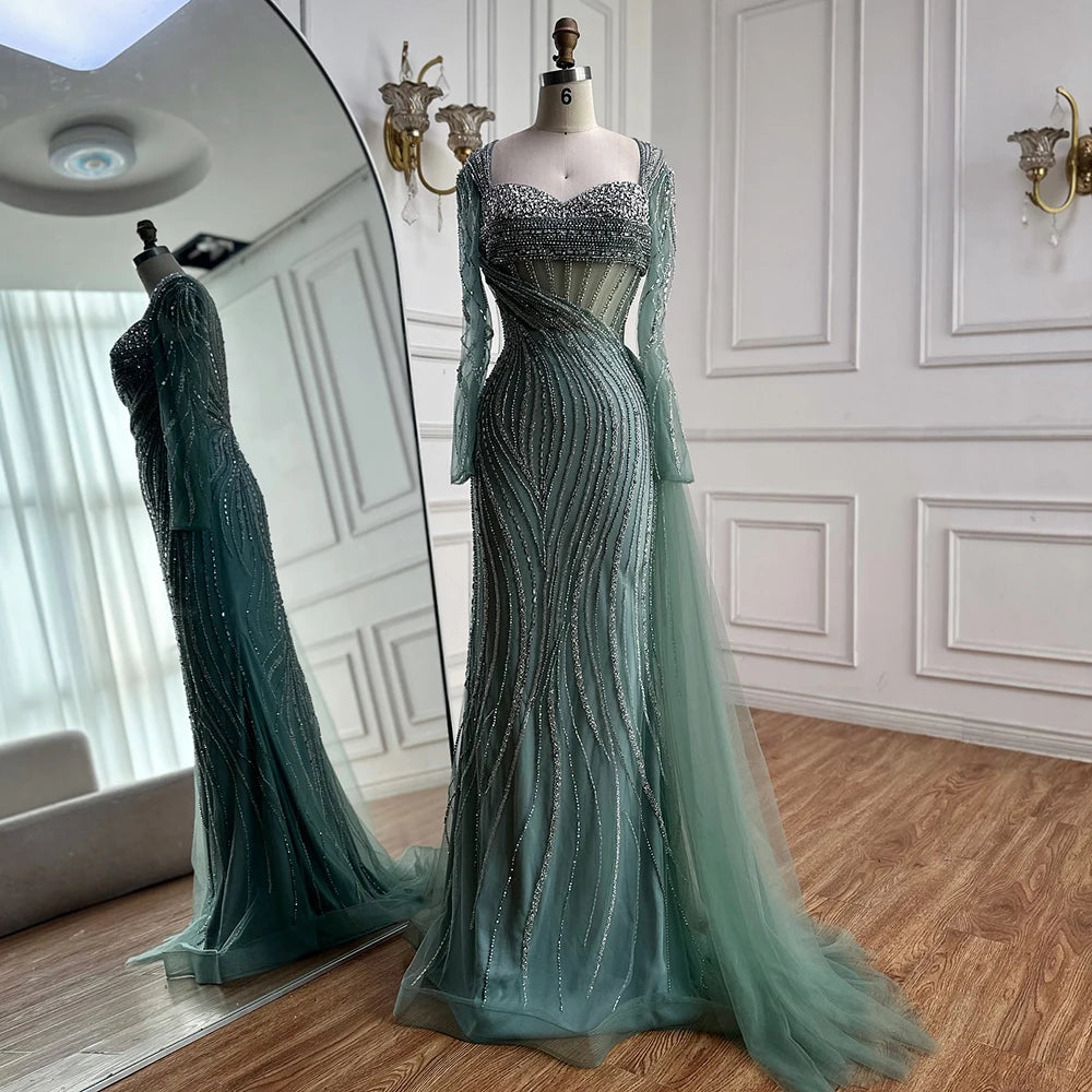 Serene Hill Nude Long Sleeve Beaded Evening Gown For Formal Party 2025