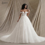 Custom Made Plus Size Ivory Off Shoulder Glitter Wedding Dress