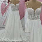 Custom Sweetheart Chiffon A Line Sweep Train Wedding Dress