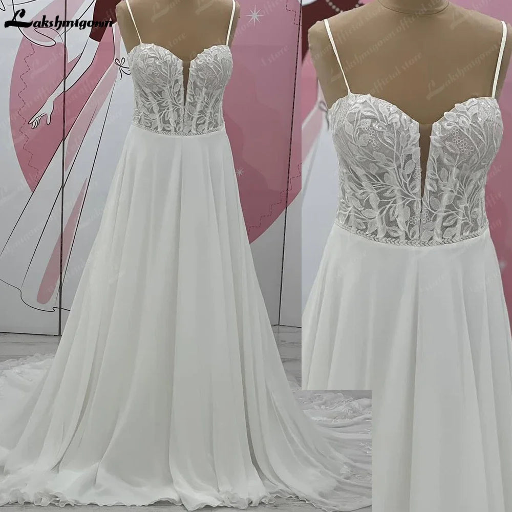 Custom Sweetheart Chiffon A Line Sweep Train Wedding Dress