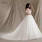 Custom Made Plus Size Ivory Off Shoulder Glitter Wedding Dress