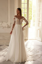 Custom Boho Chiffon Bridal Gown For Women Long Sleeves V Neck Beach Dress