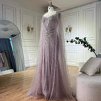 Dubai Luxury Nude Cape Sleeves Beaded Evening Dress LA72575A