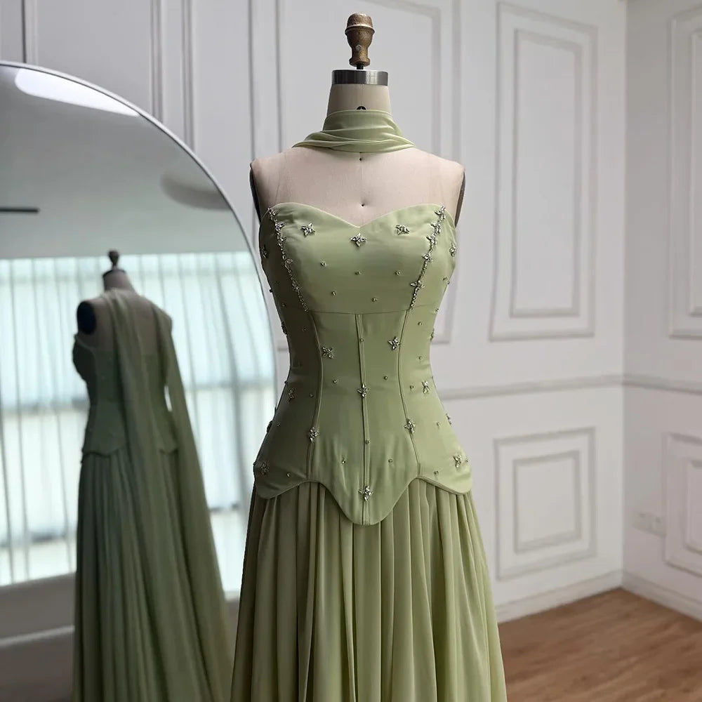 Classy Sage Green   A-Line Chiffon Evening Dress LA73073