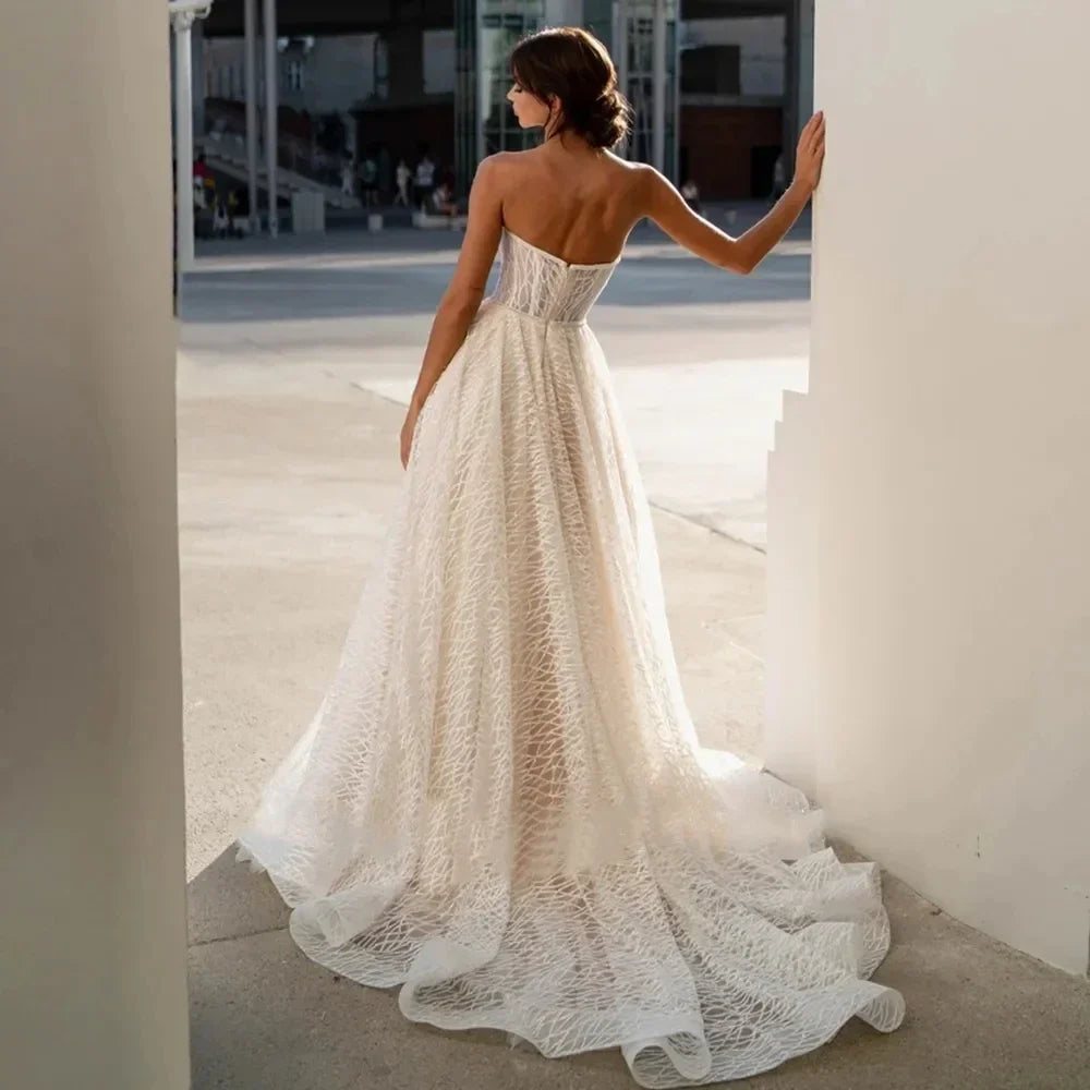 Custom Sparkle Sequin Wedding Dress Backless A Line Bridal Gown Sleeveless