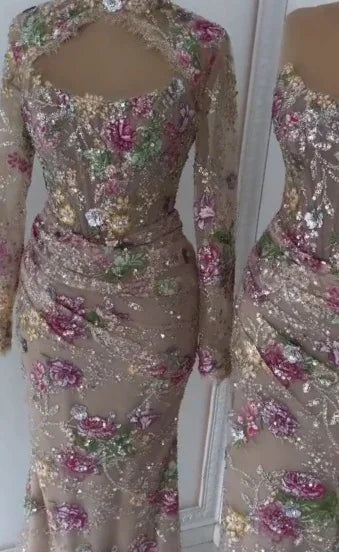 Serene Hill Floral Mermaid Evening Dress Long Sleeves Women Wedding Gown