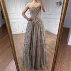 Luxury Sage Green Beaded A-Line Spaghetti Strap Evening Dress LA72805
