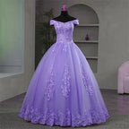 Schulterfreie lila Quinceañera-Kleider süßes Blumenfestkleid luxuriöse Applikationen Ballkleid echtes Foto Abschlussballkleid Boho Kleider