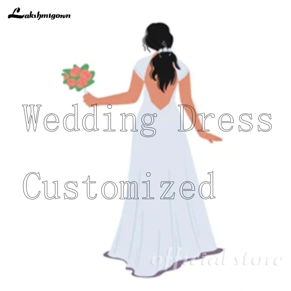 Floral Embroidered Chiffon A Line V Neck Wedding Gown Puff Sleeve Customized