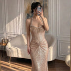 Rose Gold Mermaid Beaded Evening Dress With Ruched Waist Custom Wedding Gown