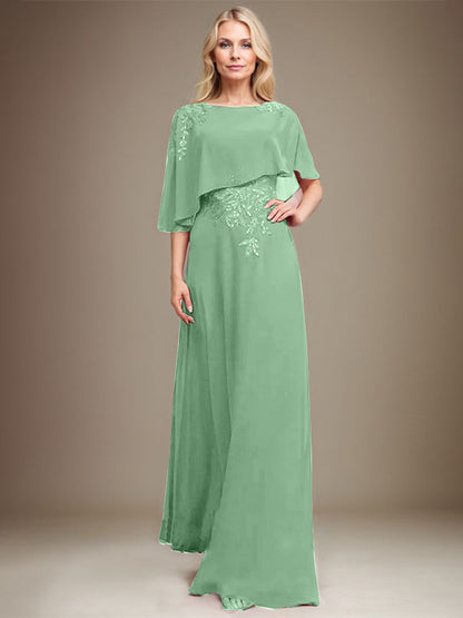 Vestido de gasa con encaje y lentejuelas para madre de la novia, corte A, largo hasta el suelo 