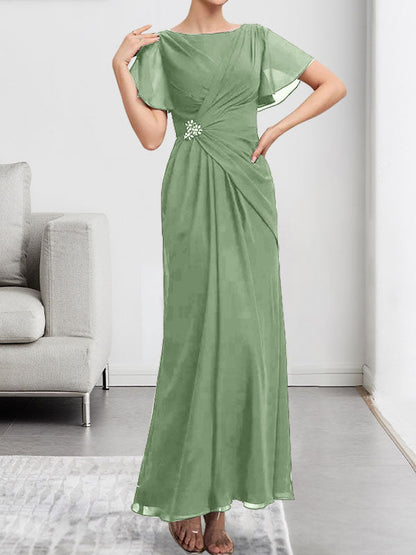 A-Linie, U-Ausschnitt, Illusion, knielang, Chiffon, Spitze, Kleid für die Brautmutter mit Perlen und Pailletten