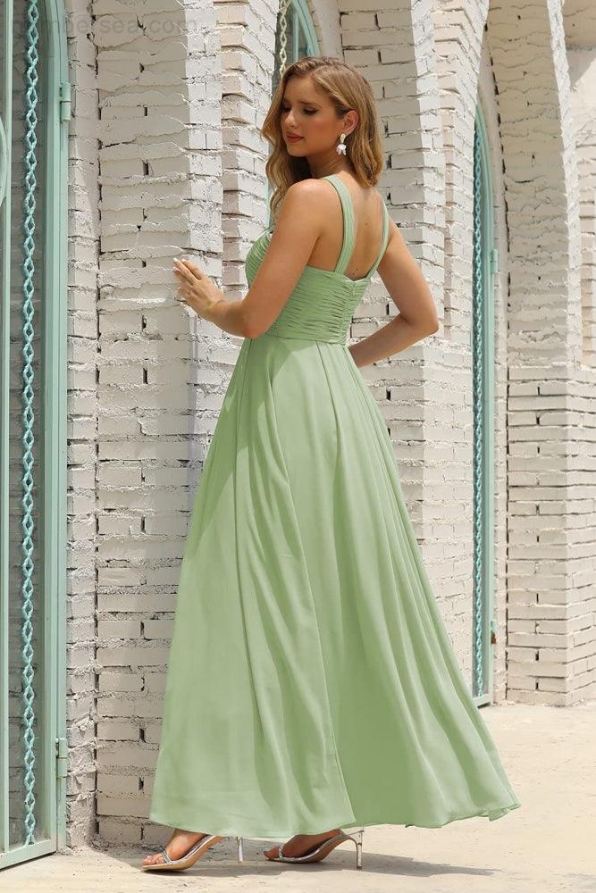 Vestido de Dama de Honra Halter em Chiffon para Mulher, Modelo A-Line, Longo, Formal, para Baile de Finalistas SEA28015