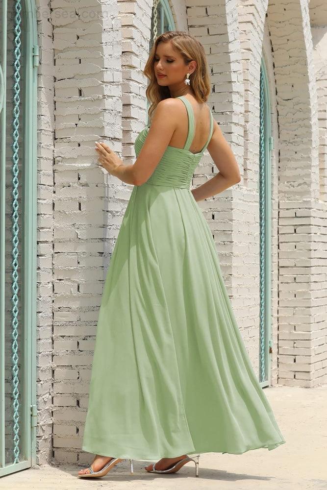 Vestido de Dama de Honra Halter em Chiffon para Mulher, Modelo A-Line, Longo, Formal, para Baile de Finalistas SEA28015